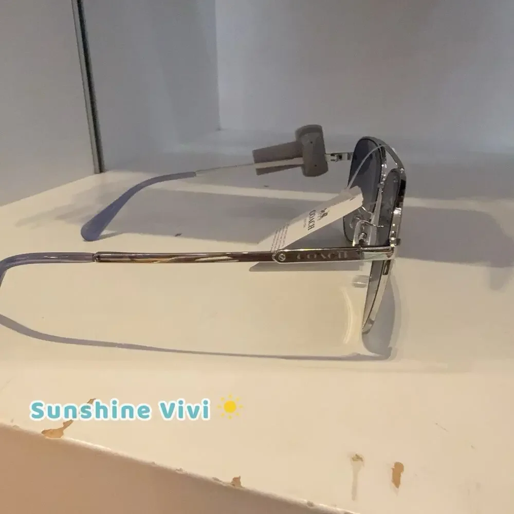 NWT Coach C Hardware Metal Pilot Sunglasses Silver Blue CAE96